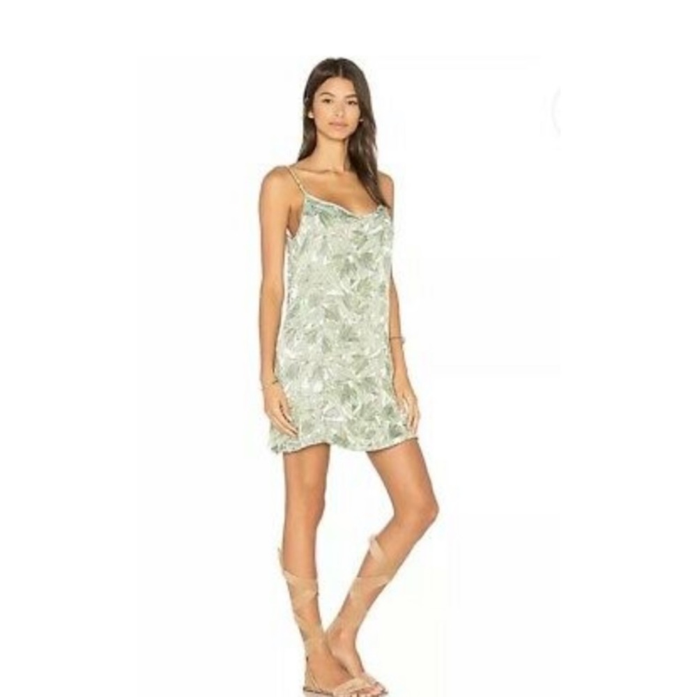 Obey Dress Xs Green Leaf Print Low Scoop Back